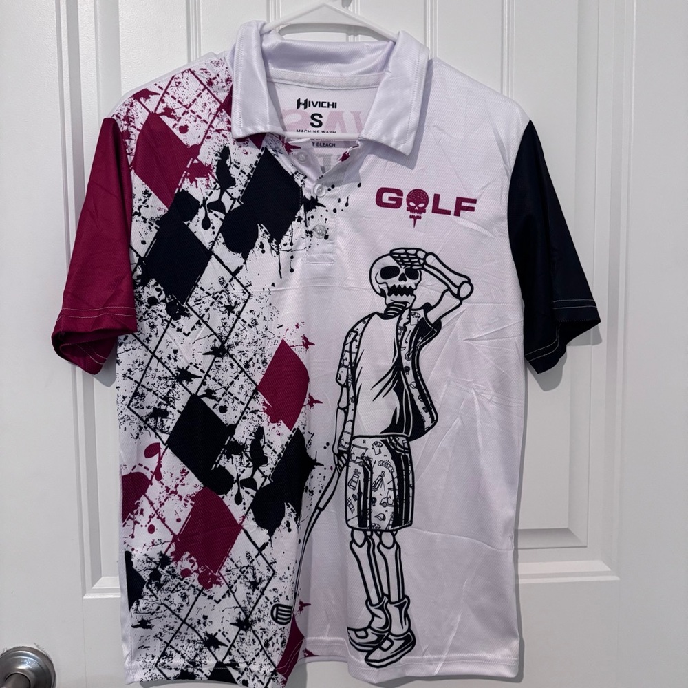 Hivichi Men’s Golf Polo Shirt with Skeletons